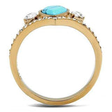 TK3200 - IP Rose Gold(Ion Plating) Stainless Steel Ring with Synthetic Turquoise in Sea Blue - Alamode - Flyclothing LLC