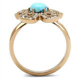 TK3201 - IP Rose Gold(Ion Plating) Stainless Steel Ring with Synthetic Turquoise in Sea Blue - Alamode - Flyclothing LLC