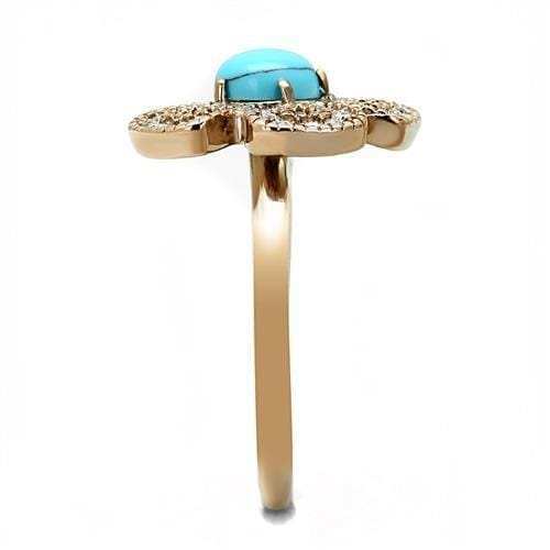 TK3201 - IP Rose Gold(Ion Plating) Stainless Steel Ring with Synthetic Turquoise in Sea Blue - Alamode - Flyclothing LLC