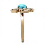 TK3201 - IP Rose Gold(Ion Plating) Stainless Steel Ring with Synthetic Turquoise in Sea Blue - Alamode - Flyclothing LLC