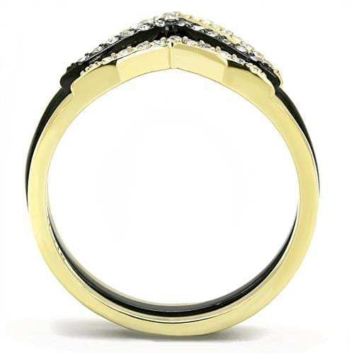 TK3202 - IP Gold+ IP Black (Ion Plating) Stainless Steel Ring with Top Grade Crystal in Clear - Alamode - Flyclothing LLC