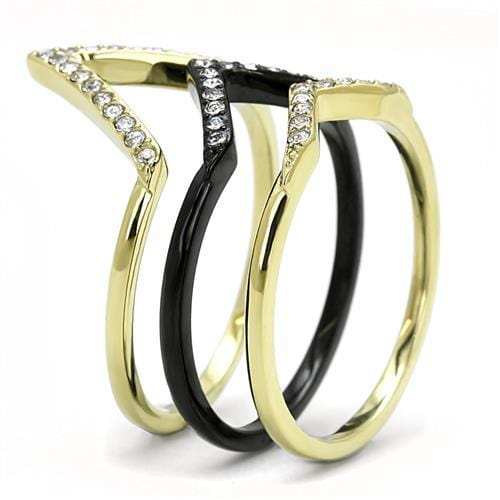 TK3202 - IP Gold+ IP Black (Ion Plating) Stainless Steel Ring with Top Grade Crystal in Clear - Alamode - Flyclothing LLC