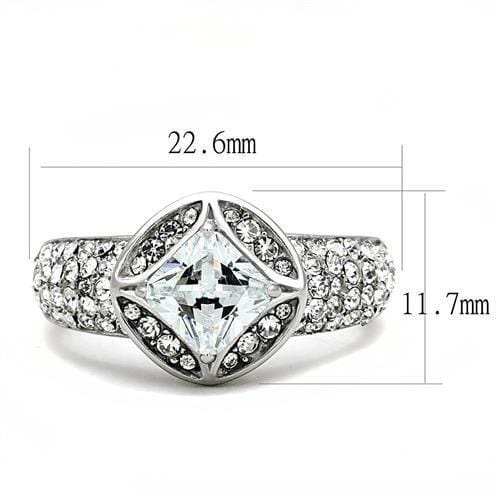 TK3206 - High polished (no plating) Stainless Steel Ring with AAA Grade CZ in Clear - Alamode - Flyclothing LLC