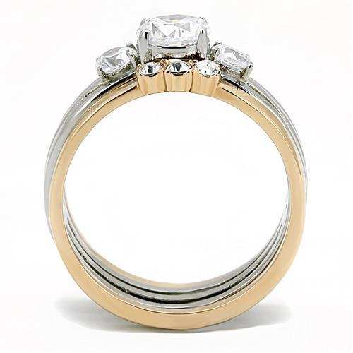 TK3212 - Two-Tone IP Rose Gold Stainless Steel Ring with AAA Grade CZ in Clear - Alamode - Flyclothing LLC