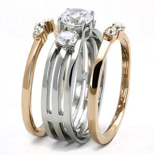 TK3212 - Two-Tone IP Rose Gold Stainless Steel Ring with AAA Grade CZ in Clear - Alamode - Flyclothing LLC