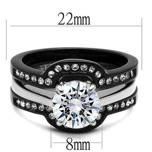 TK3214 - Two-Tone IP Black (Ion Plating) Stainless Steel Ring with AAA Grade CZ in Clear - Alamode - Flyclothing LLC