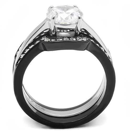 TK3214 - Two-Tone IP Black (Ion Plating) Stainless Steel Ring with AAA Grade CZ in Clear - Alamode - Flyclothing LLC