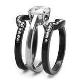 TK3214 - Two-Tone IP Black (Ion Plating) Stainless Steel Ring with AAA Grade CZ in Clear - Alamode - Flyclothing LLC