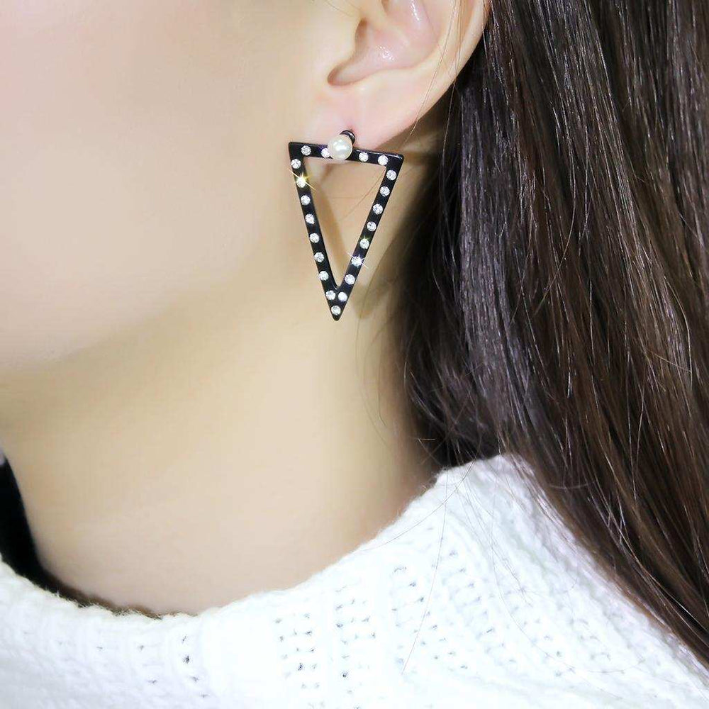 TK3216 - IP Gold+ IP Black (Ion Plating) Stainless Steel Earrings with Synthetic Pearl in White - Alamode - Flyclothing LLC