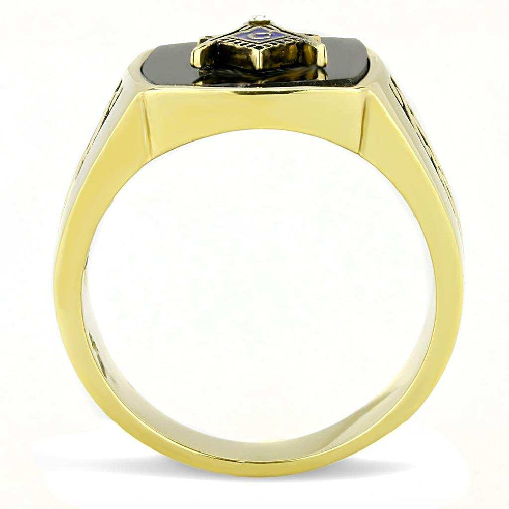 TK3223 - IP Gold(Ion Plating) Stainless Steel Ring with Synthetic Onyx in Jet - Alamode - Flyclothing LLC