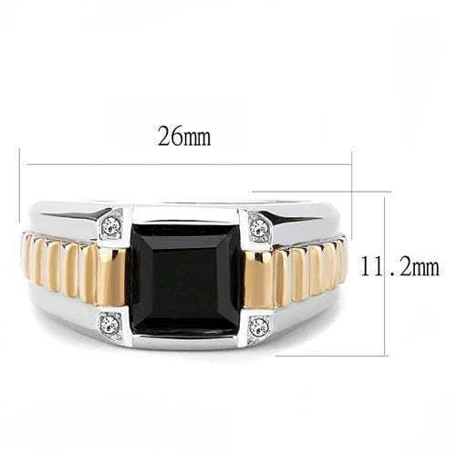TK3227 - Two-Tone IP Rose Gold Stainless Steel Ring with Synthetic Onyx in Jet - Alamode - Flyclothing LLC