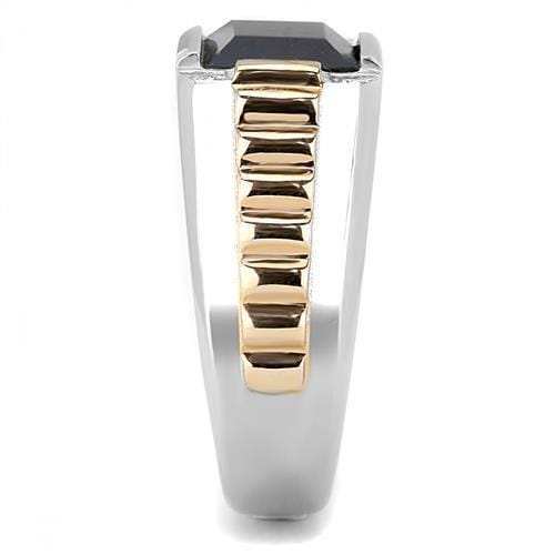 TK3227 - Two-Tone IP Rose Gold Stainless Steel Ring with Synthetic Onyx in Jet - Alamode - Flyclothing LLC