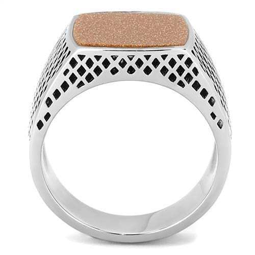 TK3228 - High polished (no plating) Stainless Steel Ring with Semi-Precious Gold Sand Stone in Siam - Alamode - Flyclothing LLC