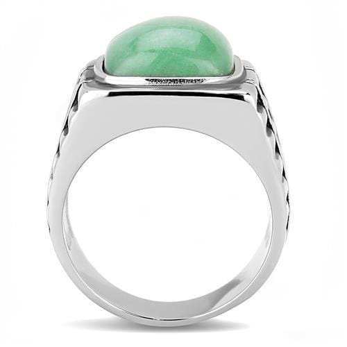 TK3229 - High polished (no plating) Stainless Steel Ring with Synthetic Jade in Emerald - Alamode - Flyclothing LLC