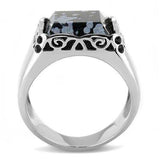 TK3230 - High polished (no plating) Stainless Steel Ring with Semi-Precious Snowflake Obsidian in Jet - Alamode - Flyclothing LLC