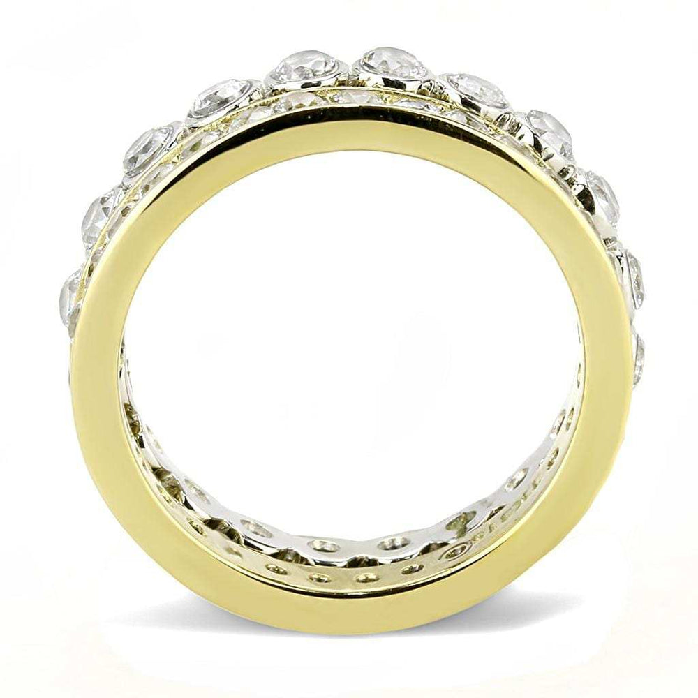 TK3232 - Two-Tone IP Gold (Ion Plating) Stainless Steel Ring with AAA Grade CZ in Clear - Alamode - Flyclothing LLC