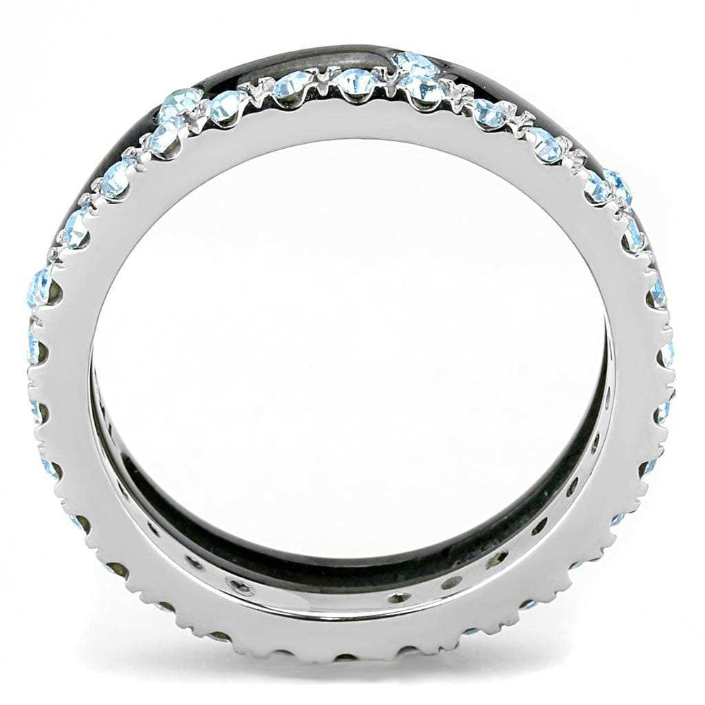 TK3233 - Two-Tone IP Black (Ion Plating) Stainless Steel Ring with Top Grade Crystal in Sea Blue - Alamode - Flyclothing LLC