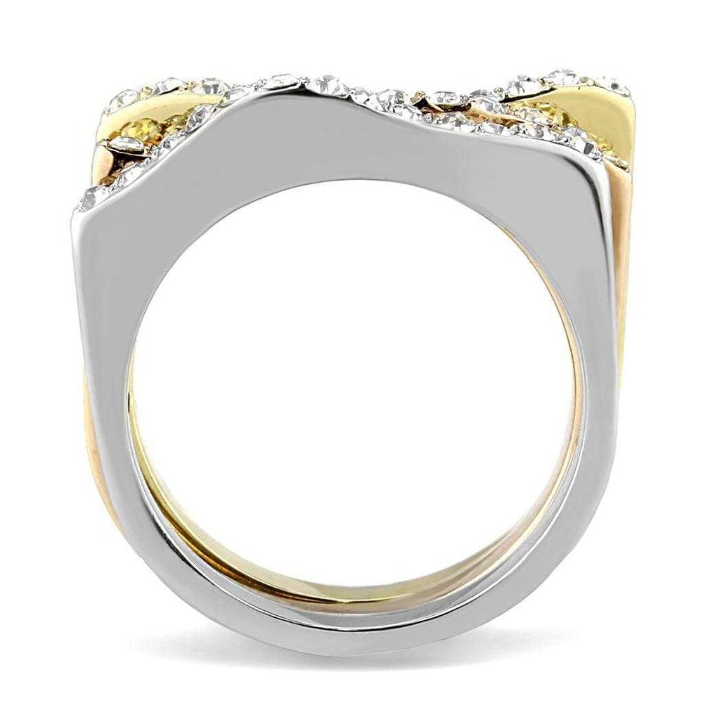 TK3234 - Three Tone IP(IP Gold & IP Rose Gold & High Polished) Stainless Steel Ring with Top Grade Crystal in Clear - Alamode - Flyclothing LLC