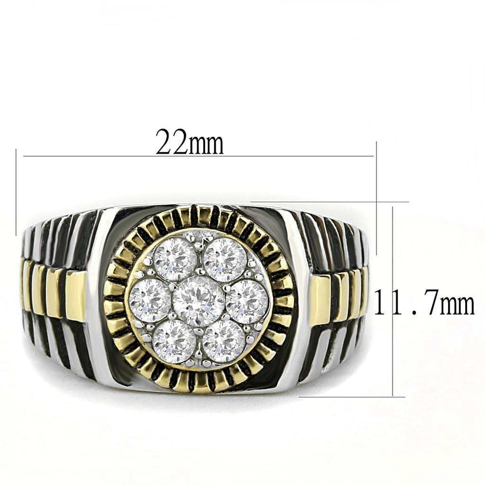 TK3240 - Two-Tone IP Gold (Ion Plating) Stainless Steel Ring with AAA Grade CZ in Clear - Alamode - Flyclothing LLC