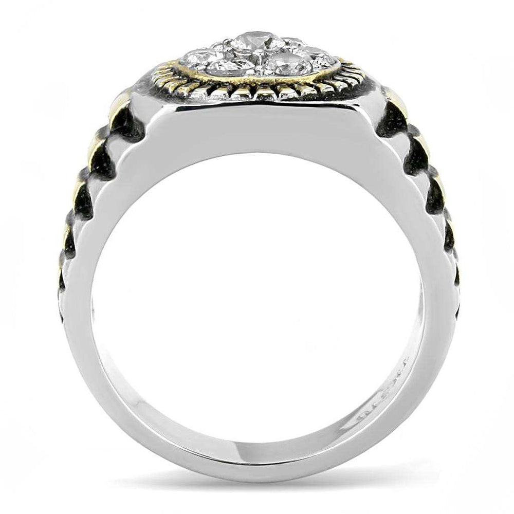 TK3240 - Two-Tone IP Gold (Ion Plating) Stainless Steel Ring with AAA Grade CZ in Clear - Alamode - Flyclothing LLC