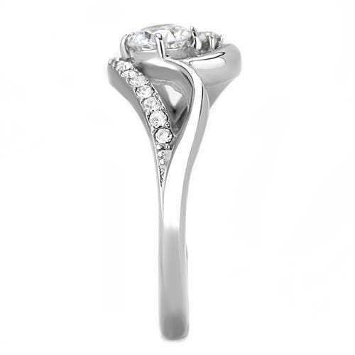 TK3243 - High polished (no plating) Stainless Steel Ring with AAA Grade CZ in Clear - Alamode - Flyclothing LLC