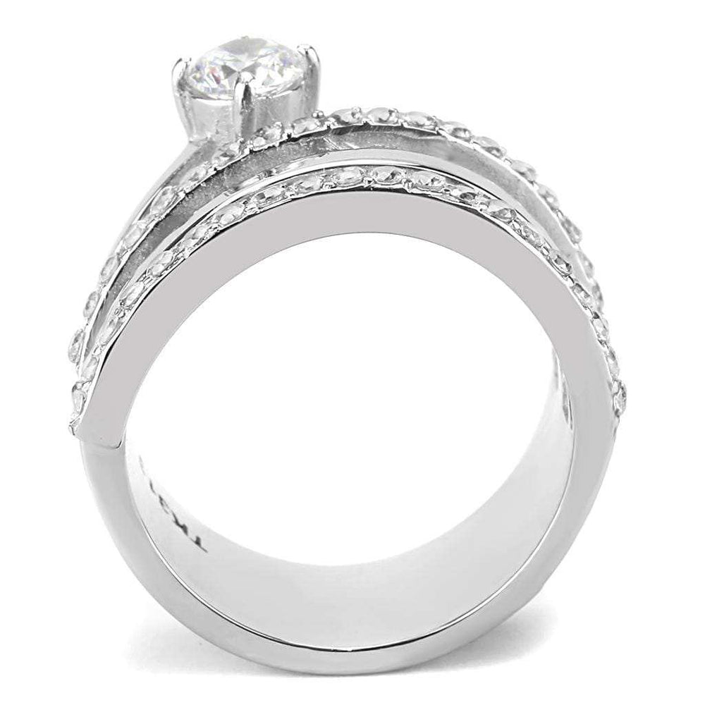 TK3254 - High polished (no plating) Stainless Steel Ring with AAA Grade CZ in Clear - Alamode - Flyclothing LLC