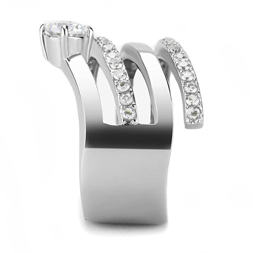 TK3254 - High polished (no plating) Stainless Steel Ring with AAA Grade CZ in Clear - Alamode - Flyclothing LLC