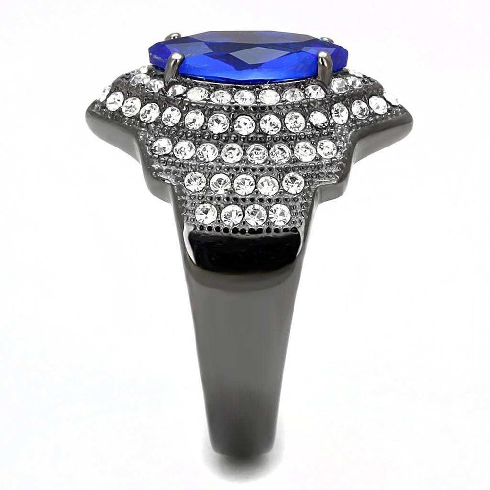 TK3258 - IP Light Black (IP Gun) Stainless Steel Ring with Synthetic Synthetic Glass in Sapphire - Alamode - Flyclothing LLC