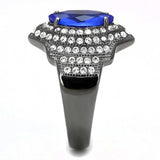 TK3258 - IP Light Black (IP Gun) Stainless Steel Ring with Synthetic Synthetic Glass in Sapphire - Alamode - Flyclothing LLC