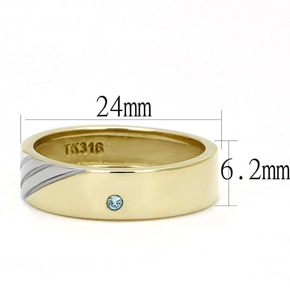 TK3267 - Two-Tone IP Gold (Ion Plating) Stainless Steel Ring with Top Grade Crystal in Sea Blue - Alamode - Flyclothing LLC