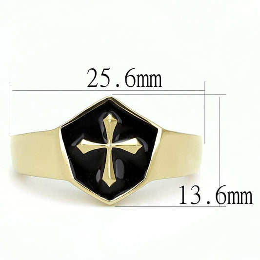 TK3268 - IP Gold(Ion Plating) Stainless Steel Ring with Epoxy in Jet - Alamode - Flyclothing LLC