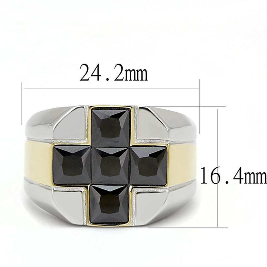 TK3271 - Two-Tone IP Gold (Ion Plating) Stainless Steel Ring with AAA Grade CZ in Black Diamond - Alamode - Flyclothing LLC