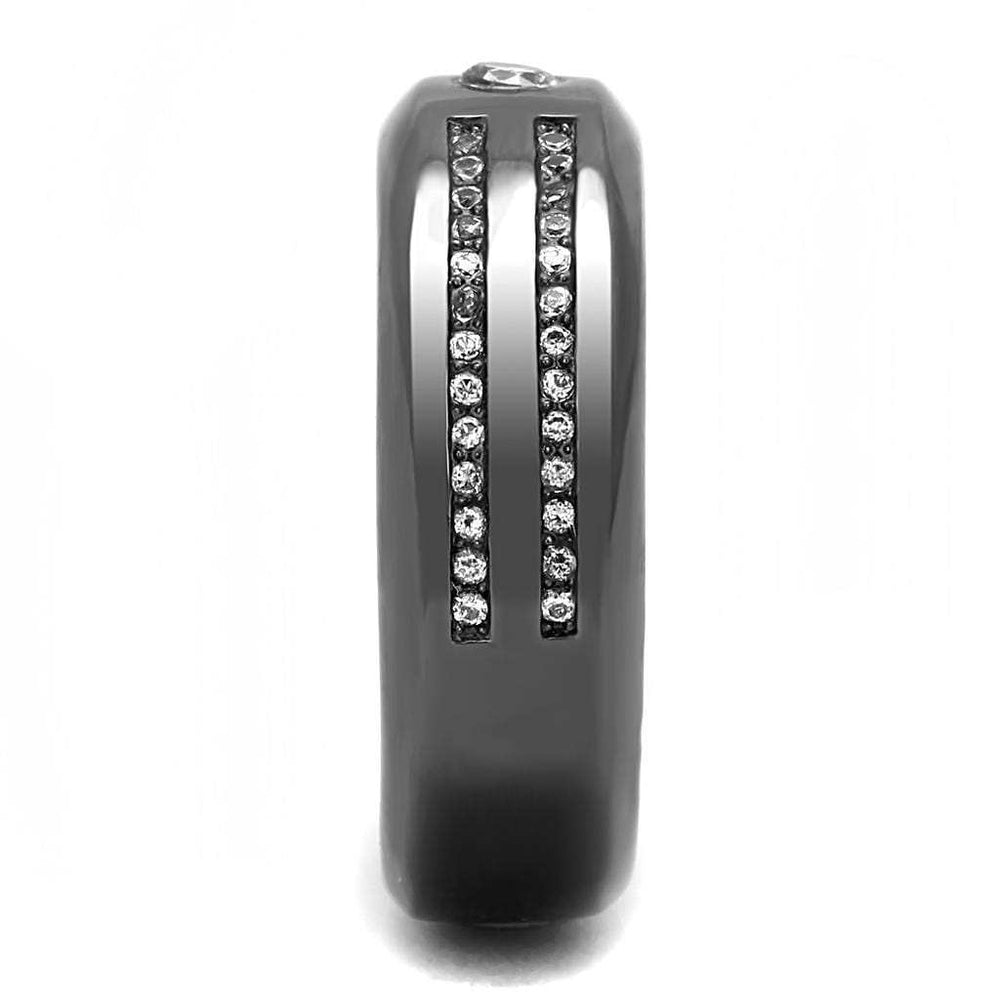 TK3275 - IP Light Black (IP Gun) Stainless Steel Ring with AAA Grade CZ in Clear - Alamode - Flyclothing LLC
