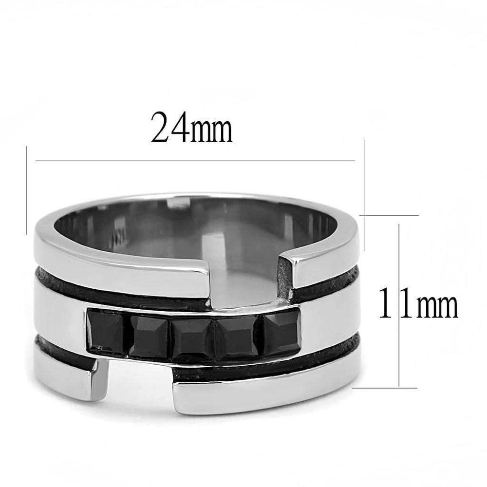 TK3284 - High polished (no plating) Stainless Steel Ring with Top Grade Crystal in Jet - Alamode - Flyclothing LLC