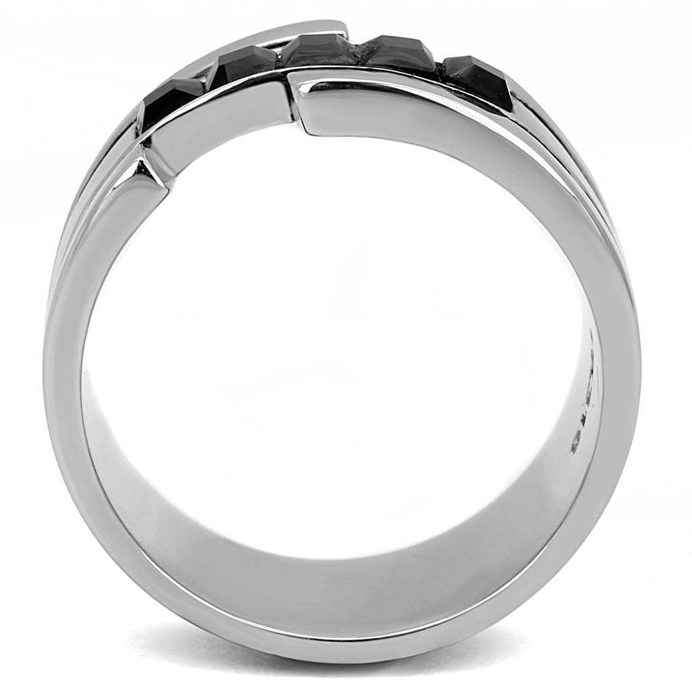 TK3284 - High polished (no plating) Stainless Steel Ring with Top Grade Crystal in Jet - Alamode - Flyclothing LLC