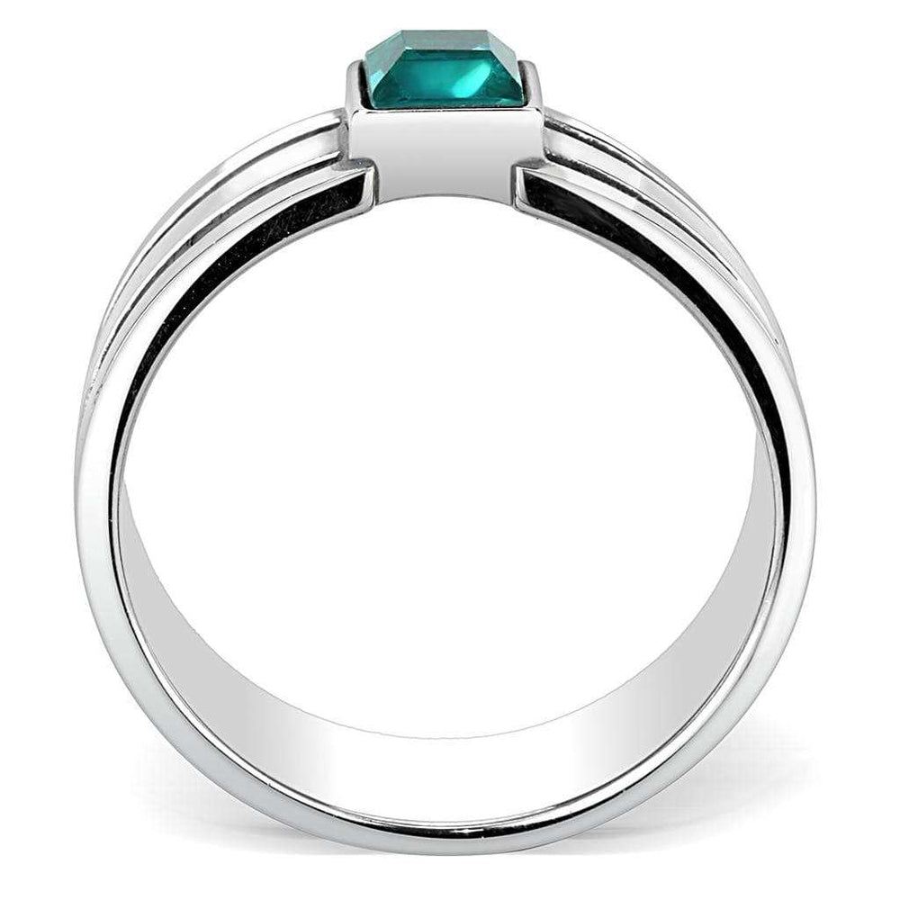 TK3291 - High polished (no plating) Stainless Steel Ring with Top Grade Crystal in Blue Zircon - Alamode - Flyclothing LLC