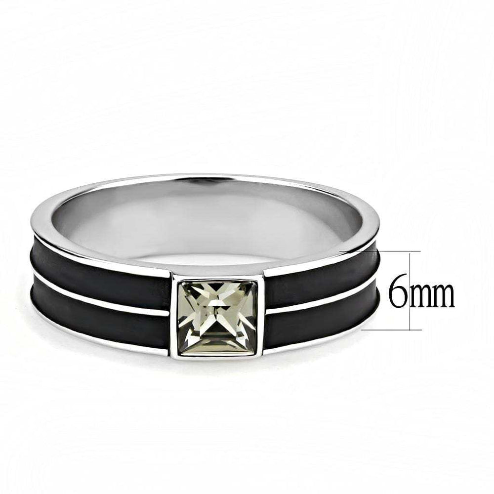 TK3292 - High polished (no plating) Stainless Steel Ring with Top Grade Crystal in Black Diamond - Alamode - Flyclothing LLC