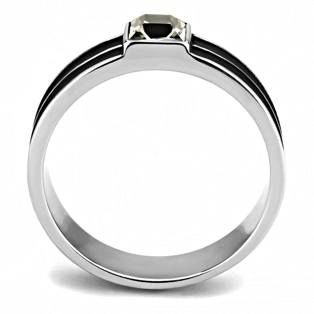 TK3292 - High polished (no plating) Stainless Steel Ring with Top Grade Crystal in Black Diamond - Alamode - Flyclothing LLC