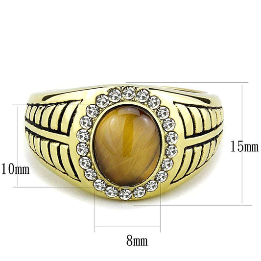 TK3293 - IP Gold(Ion Plating) Stainless Steel Ring with Synthetic Tiger Eye in Topaz - Alamode - Flyclothing LLC