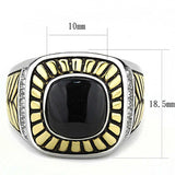 TK3294 - Two-Tone IP Gold (Ion Plating) Stainless Steel Ring with Synthetic Onyx in Jet - Alamode - Flyclothing LLC