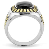 TK3294 - Two-Tone IP Gold (Ion Plating) Stainless Steel Ring with Synthetic Onyx in Jet - Alamode - Flyclothing LLC