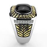 TK3294 - Two-Tone IP Gold (Ion Plating) Stainless Steel Ring with Synthetic Onyx in Jet - Alamode - Flyclothing LLC