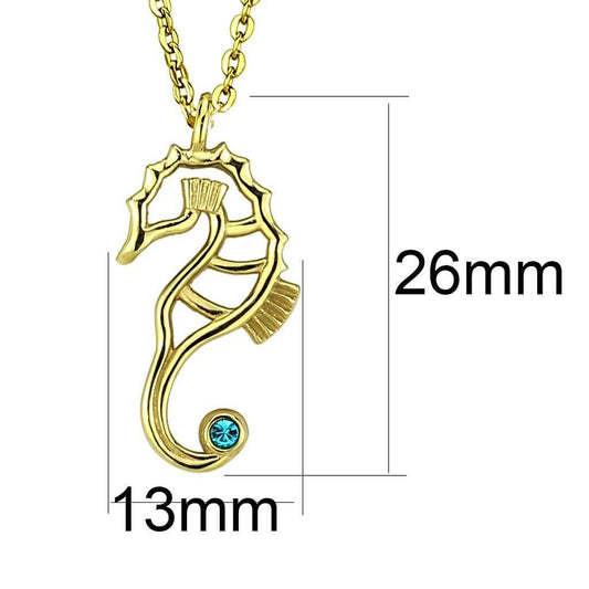 TK3296 - IP Gold(Ion Plating) Stainless Steel Necklace with Top Grade Crystal in Blue Zircon - Alamode - Flyclothing LLC
