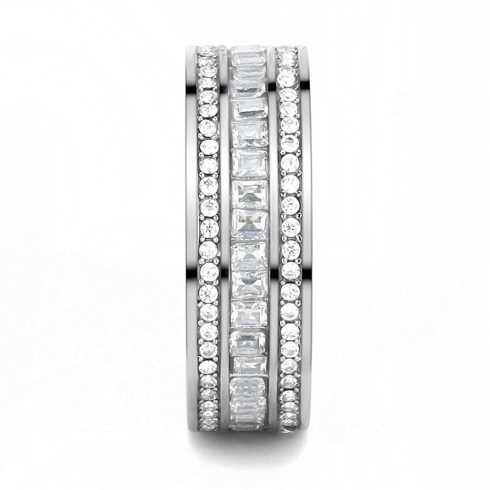 TK3435 - High polished (no plating) Stainless Steel Ring with AAA Grade CZ in Clear - Alamode - Flyclothing LLC