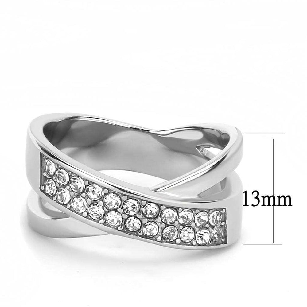 TK3436 - High polished (no plating) Stainless Steel Ring with Top Grade Crystal in Clear - Alamode - Flyclothing LLC