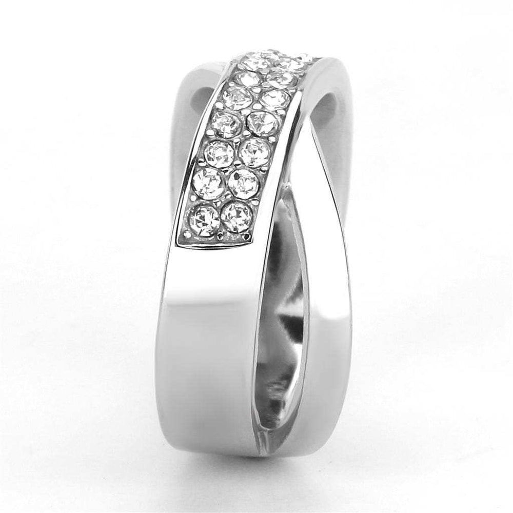 TK3436 - High polished (no plating) Stainless Steel Ring with Top Grade Crystal in Clear - Alamode - Flyclothing LLC