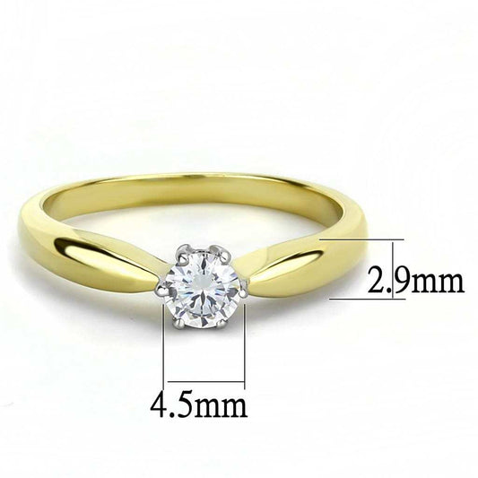 TK3440 - Two-Tone IP Gold (Ion Plating) Stainless Steel Ring with AAA Grade CZ in Clear - Alamode - Flyclothing LLC