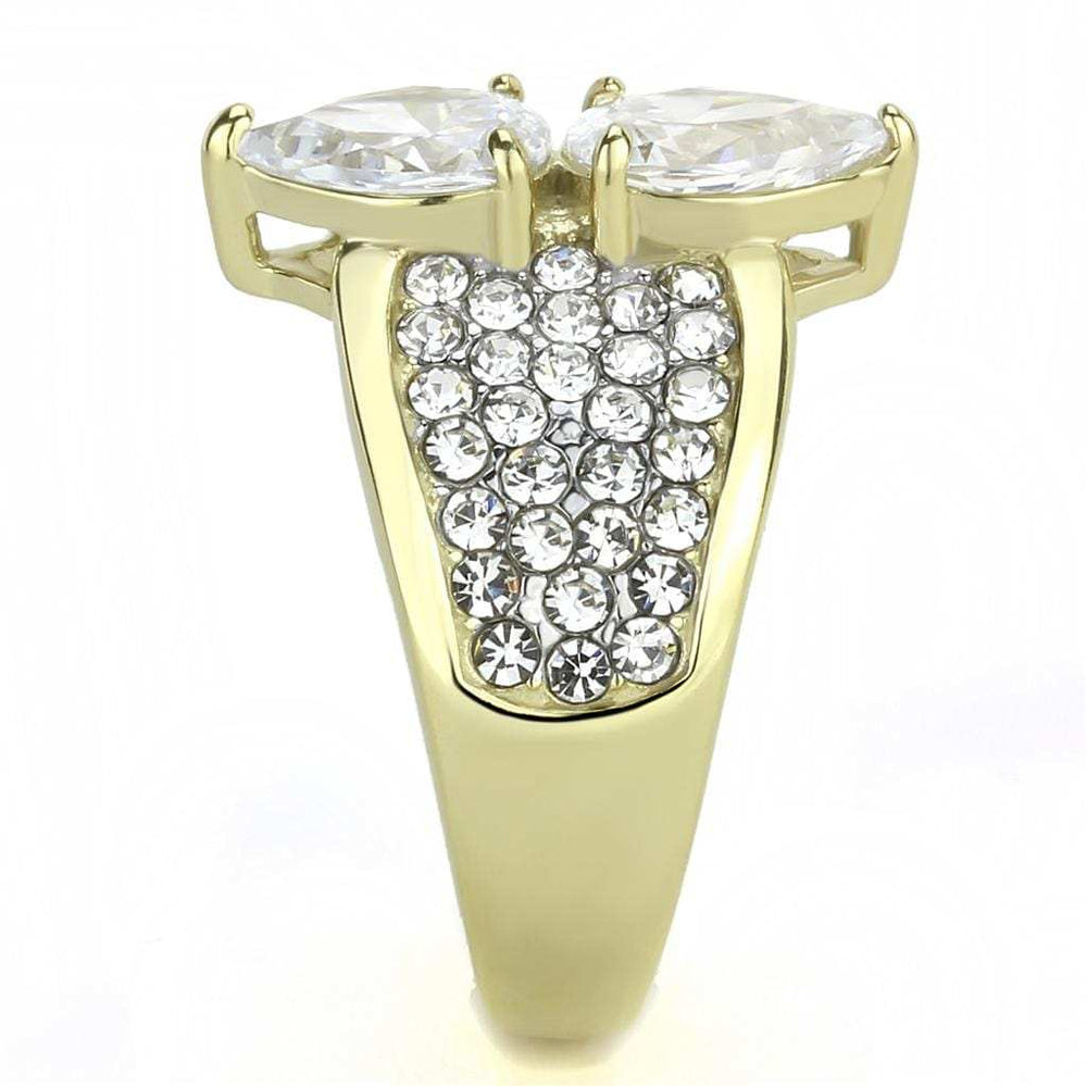 TK3442 - Two-Tone IP Gold (Ion Plating) Stainless Steel Ring with AAA Grade CZ in Clear - Alamode - Flyclothing LLC