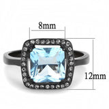 TK3447 - IP Black(Ion Plating) Stainless Steel Ring with Synthetic Synthetic Glass in Sea Blue - Alamode - Flyclothing LLC
