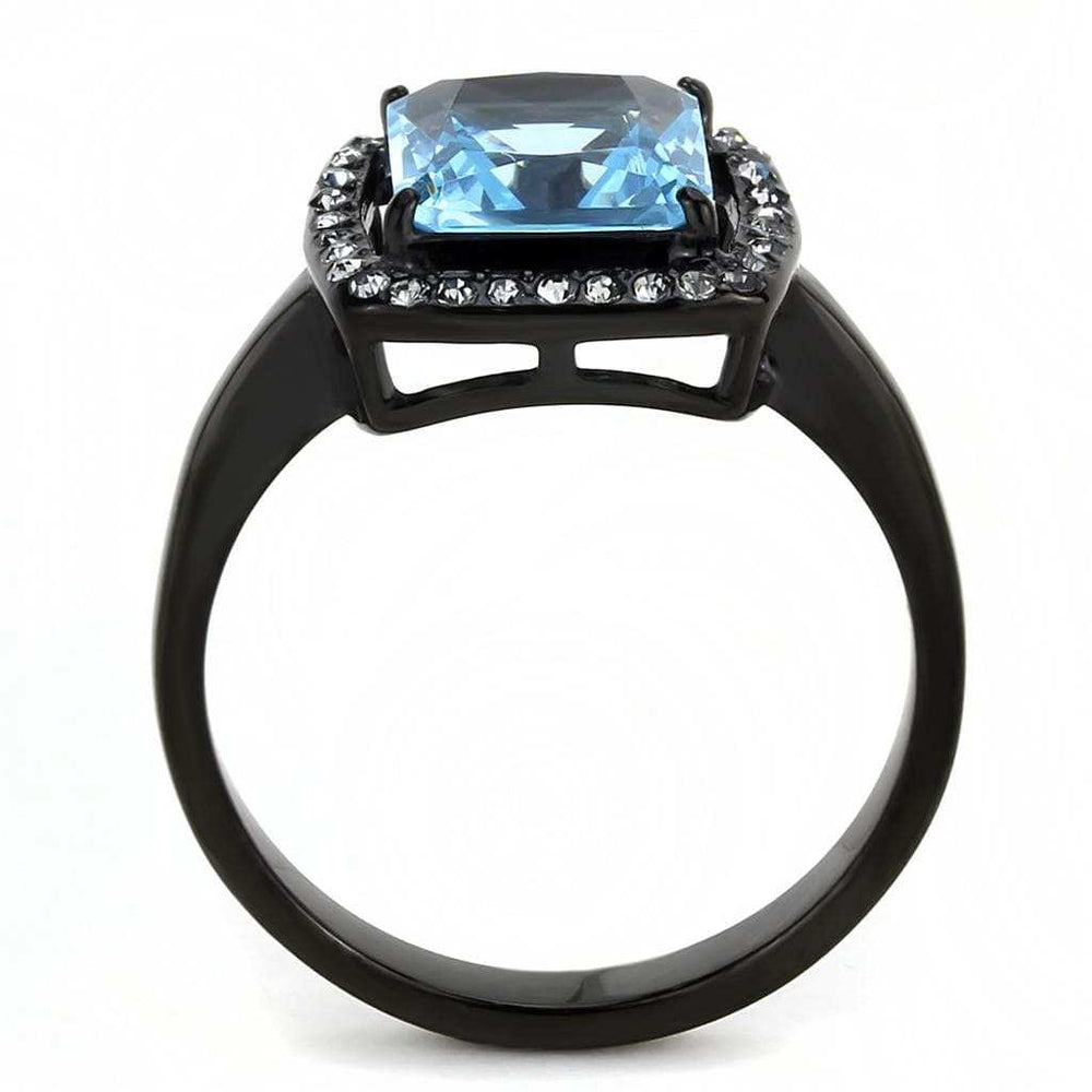 TK3447 - IP Black(Ion Plating) Stainless Steel Ring with Synthetic Synthetic Glass in Sea Blue - Alamode - Flyclothing LLC